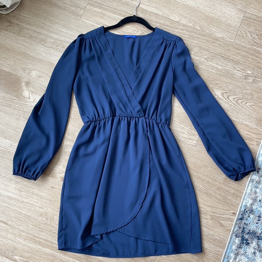 Long sleeve Navy wrap surplice dress